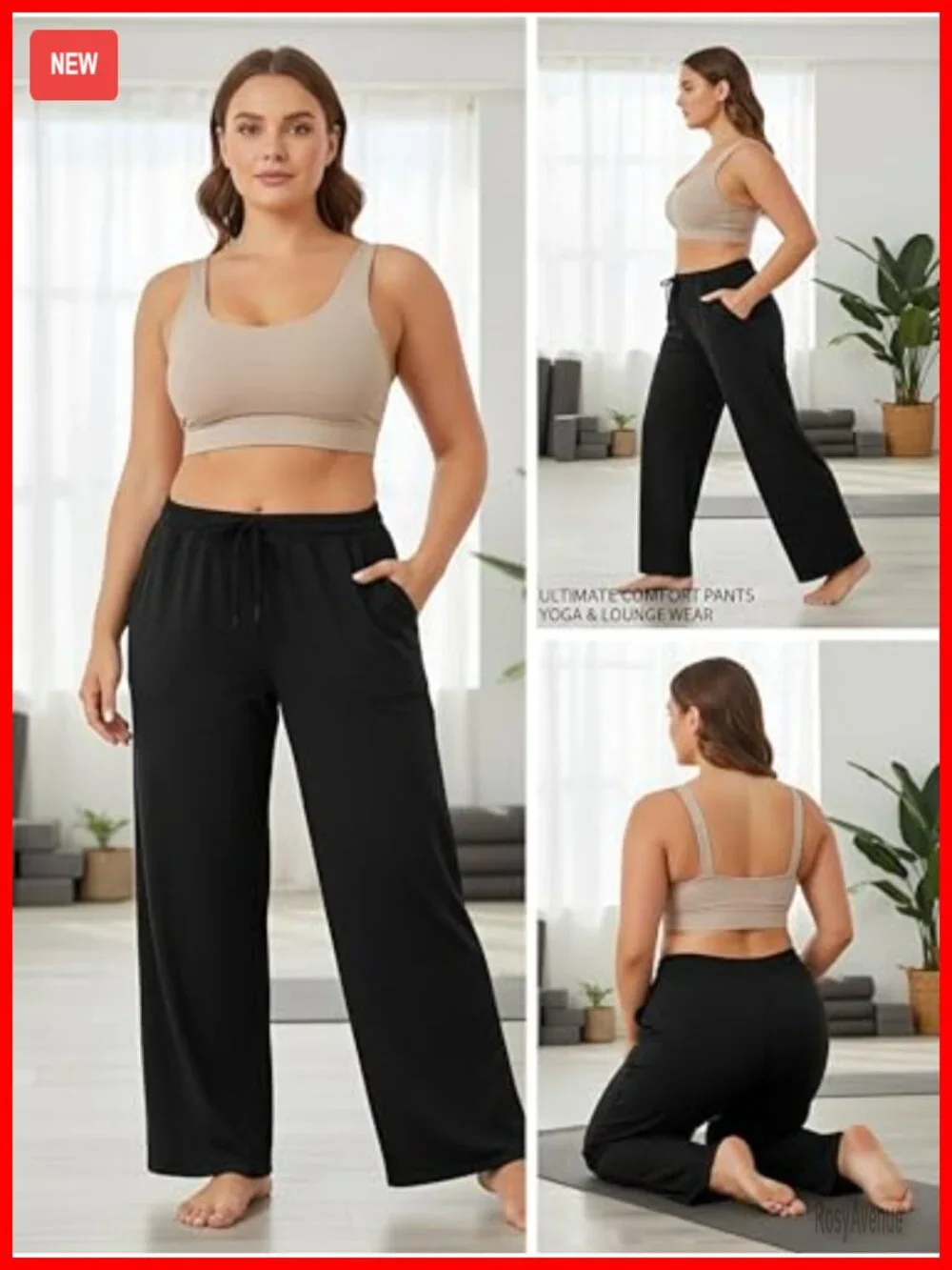 Plus Size Wide Leg Palazzo Yoga Pants with Pockets Drawstring High Waist Loose